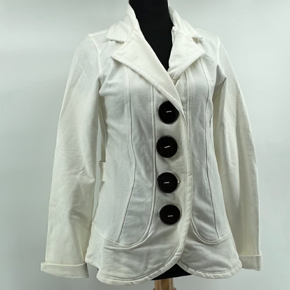 𝅺neon Buddha 100 % cotton blazer unique wood button detail career yoga comfort